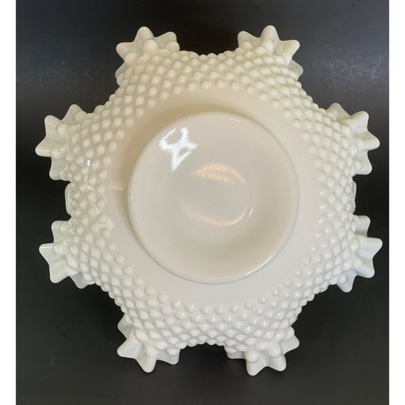Fenton Milk Glass Bride Basket Hobnail Large 9” x 11.5” Vintage Ruffled Wave - Picture 7 of 8